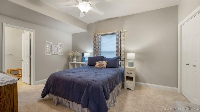 15 Pointe Ct, Lake Ozark, MO 65049 - bedroom featuring light colored carpet, baseboards, and ceiling fan
