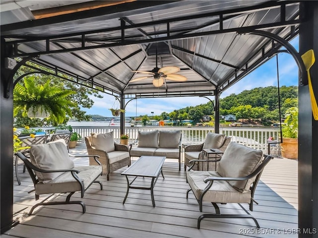 590 Jupiter Rd, Camdenton, MO 65020 - wooden deck with a gazebo, outdoor lounge area, and a water view