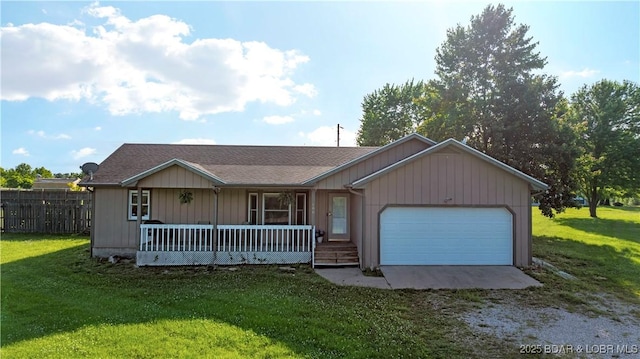 180 Skylark Ln, Linn Creek, MO 65052 - ranch-style home featuring covered porch, driveway, an attached garage, and a shingled roof