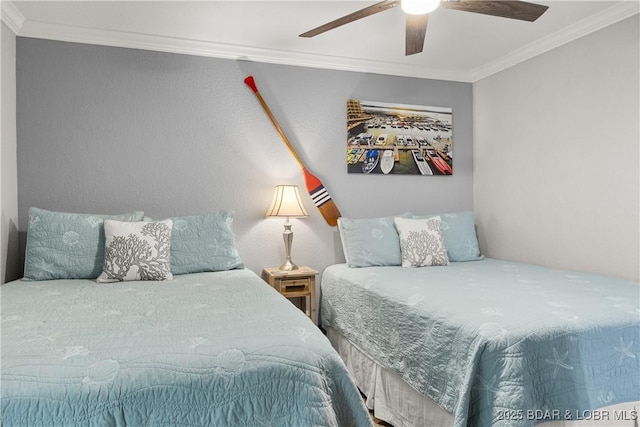 4897 Bridgepointe Dr Unit 141, Osage Beach, MO 65065 - bedroom featuring ornamental molding and ceiling fan