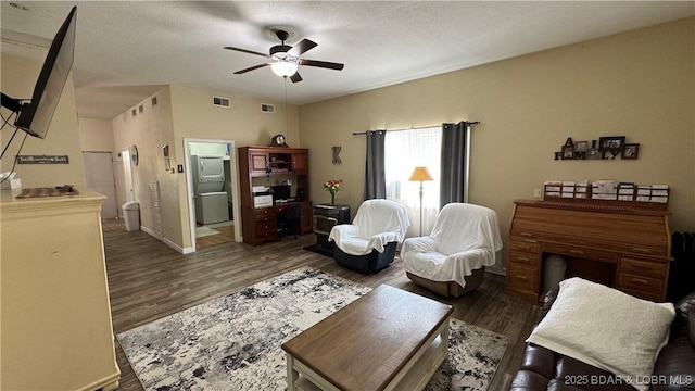 18997 Mystical Ln, Versailles, MO 65084 - living area featuring a ceiling fan and wood finished floors