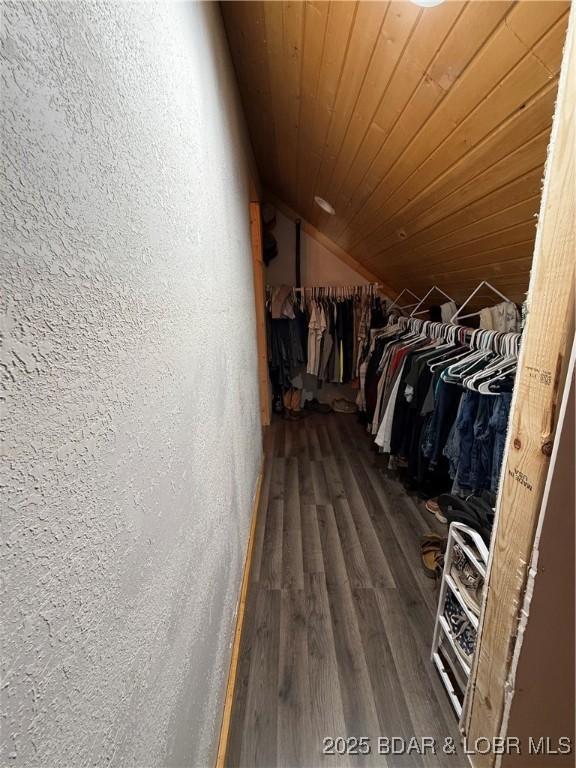 58 Aztec Ln, Eldon, MO 65026 - walk in closet featuring lofted ceiling and dark wood-style flooring