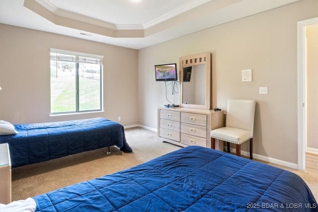 33 Monterey Dr Unit 2A, Lake Ozark, MO 65049 - bedroom featuring carpet, crown molding, and a tray ceiling
