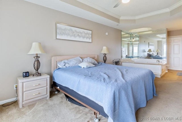 33 Monterey Dr Unit 2A, Lake Ozark, MO 65049 - bedroom with crown molding, light colored carpet, and ceiling fan