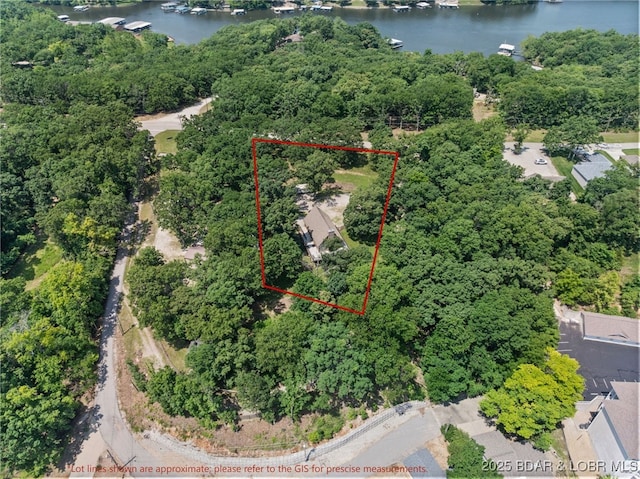 28 Hamilton Way, Sunrise Beach, MO 65079 - aerial view of property and surrounding area with a large body of water and property parcel outlined