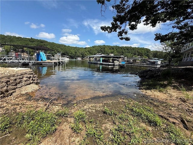 28 Hamilton Way, Sunrise Beach, MO 65079 - dock area featuring a forest view and a water view