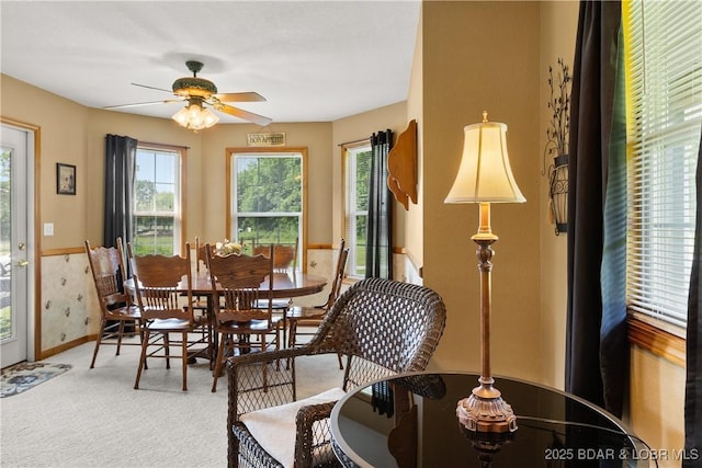 2326 Willow Creek Rd, Camdenton, MO 65020 - dining area featuring carpet, plenty of natural light, and a ceiling fan