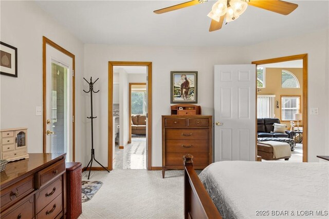 2326 Willow Creek Rd, Camdenton, MO 65020 - bedroom with light colored carpet and ceiling fan