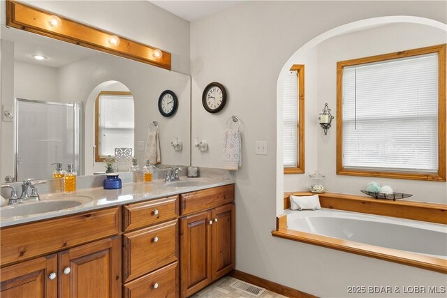 2326 Willow Creek Rd, Camdenton, MO 65020 - bathroom with a stall shower, double vanity, and a bath
