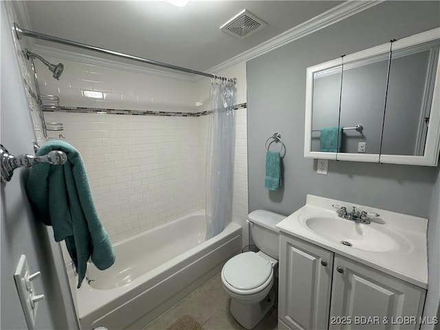 20 Barba Le Ln, Lake Ozark, MO 65049 - bathroom featuring ornamental molding, shower / bath combo, vanity, and tile patterned floors