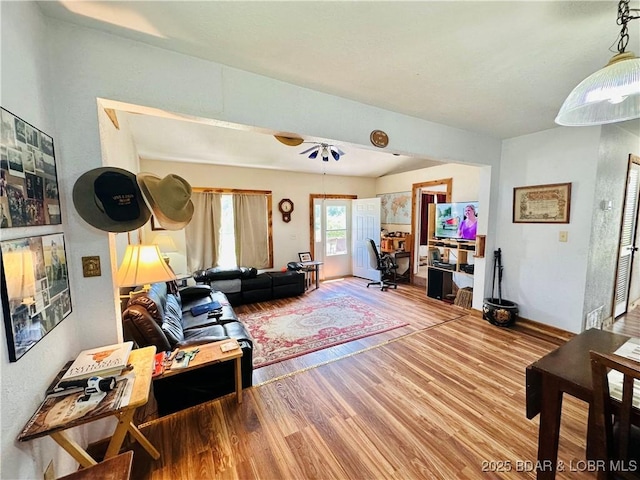 25372 Loon Blvd, Warsaw, MO 65355 - living area with wood finished floors and ceiling fan