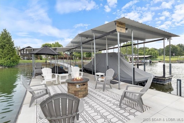 30594 Johnson Bay Rd, Gravois Mills, MO 65037 - dock area with a fire pit and a water view