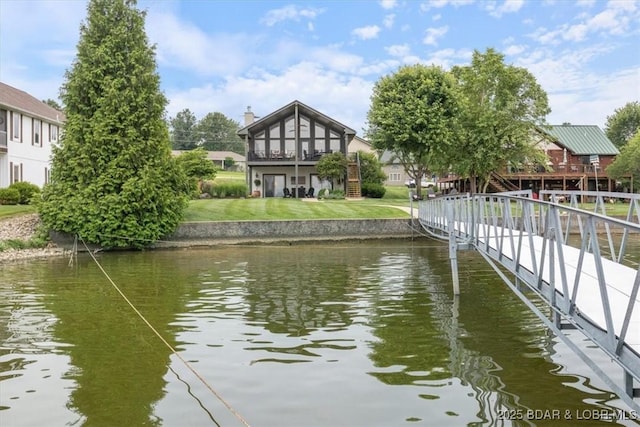 30594 Johnson Bay Rd, Gravois Mills, MO 65037 - dock featuring a water view and a yard