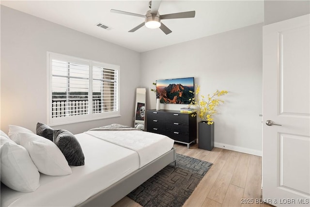166 Captiva Dr Unit 5D, Sunrise Beach, MO 65079 - bedroom with light wood-style flooring and a ceiling fan
