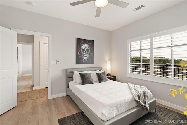 166 Captiva Dr Unit 5D, Sunrise Beach, MO 65079 - bedroom with light wood-style floors and a ceiling fan