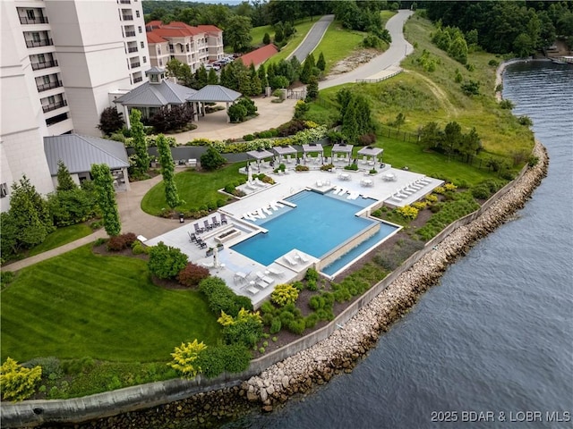 166 Captiva Dr Unit 5D, Sunrise Beach, MO 65079 - drone / aerial view of a large body of water and a pool