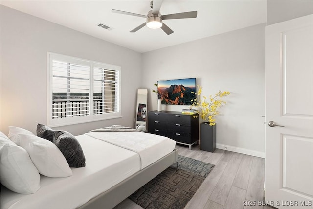 166 Captiva Dr Unit 5D, Sunrise Beach, MO 65079 - bedroom with light wood finished floors and ceiling fan