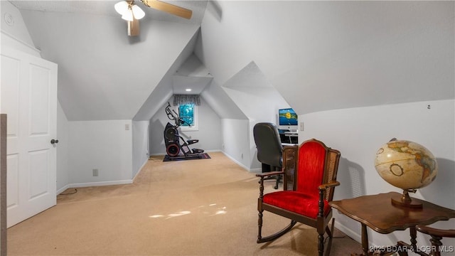 87 Outback Loop, Linn Creek, MO 65052 - sitting room with vaulted ceiling, carpet flooring, and a ceiling fan