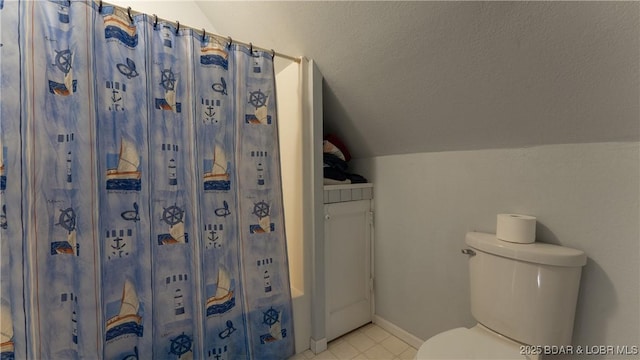 87 Outback Loop, Linn Creek, MO 65052 - bathroom featuring lofted ceiling, tile patterned flooring, and a shower with shower curtain