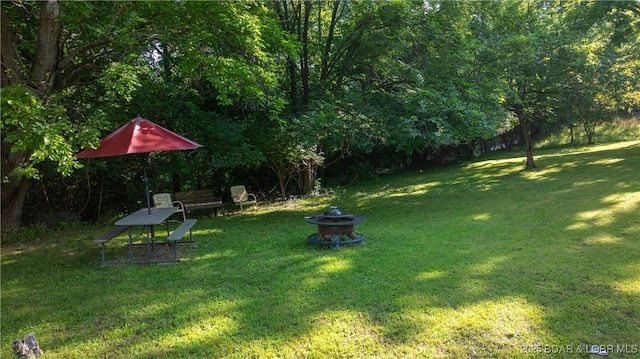87 Outback Loop, Linn Creek, MO 65052 - view of grassy yard with an outdoor fire pit