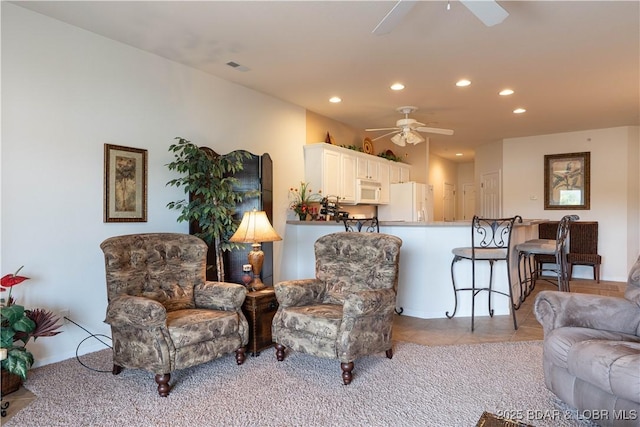 440 Cedar Heights Dr Unit 1C, Camdenton, MO 65020 - carpeted living room with a ceiling fan, recessed lighting, and tile patterned floors