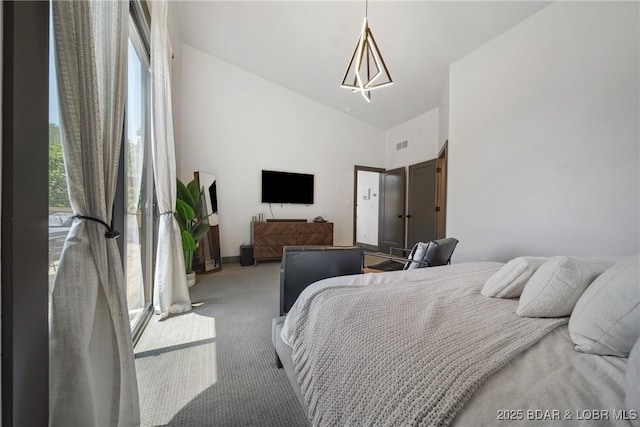 626 Eagle Dr, Four Seasons, MO 65049 - bedroom with light carpet, multiple windows, and high vaulted ceiling