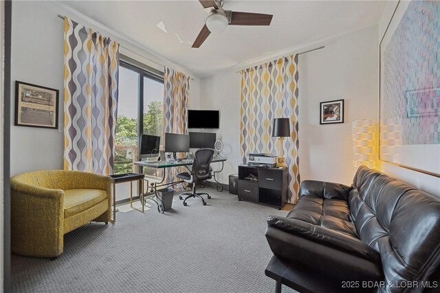 626 Eagle Dr, Four Seasons, MO 65049 - carpeted home office featuring ceiling fan and baseboards