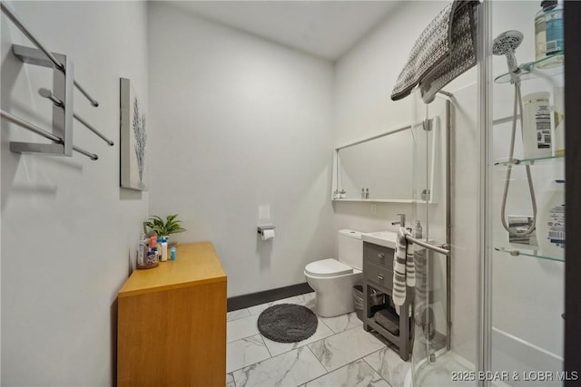 626 Eagle Dr, Four Seasons, MO 65049 - bathroom featuring a shower stall, marble finish floors, and vanity
