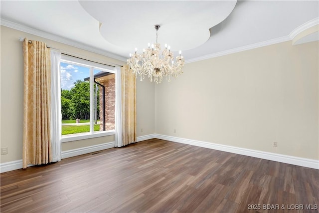 82 Fawn Meadows Dr, Linn Creek, MO 65052 - unfurnished room with a chandelier, wood finished floors, and ornamental molding