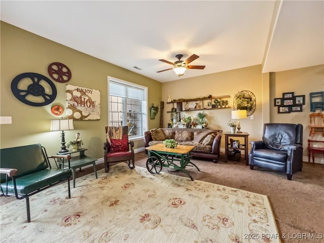 172 Highland Pkwy, Camdenton, MO 65020 - carpeted living room featuring ceiling fan and baseboards