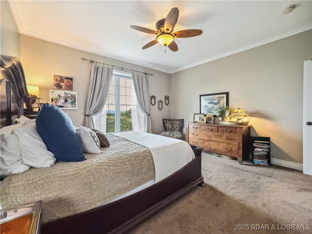 172 Highland Pkwy, Camdenton, MO 65020 - bedroom with carpet floors, ornamental molding, and a ceiling fan