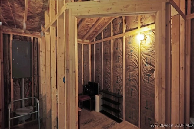 3737 Walnut Hills Rd, Stover, MO 65078 - interior space featuring electric panel and lofted ceiling