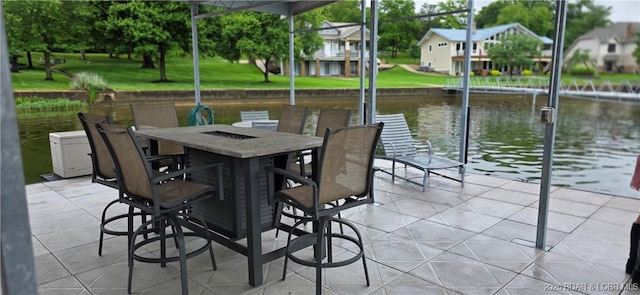 30141 Gentle Cv, Gravois Mills, MO 65037 - dock with a water view, a patio, a residential view, and a yard