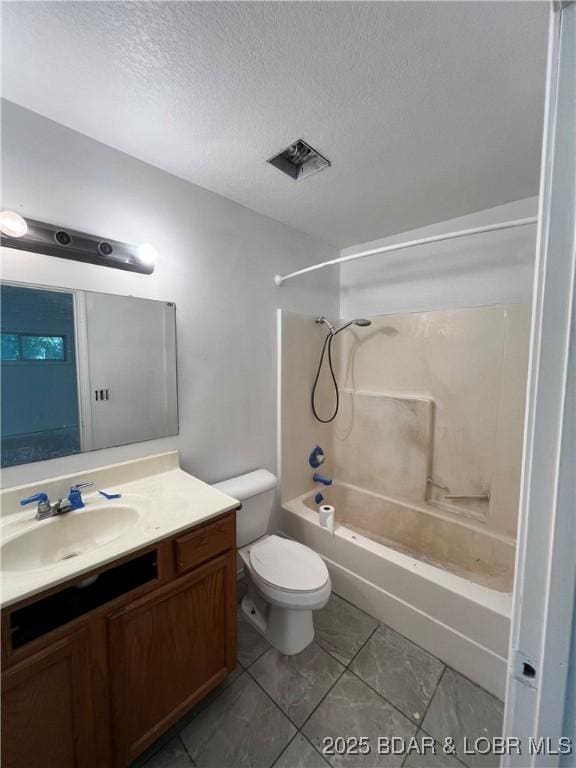 1509 Oak Bend Rd, Sunrise Beach, MO 65079 - full bathroom with vanity, shower / washtub combination, a textured ceiling, and marble finish flooring