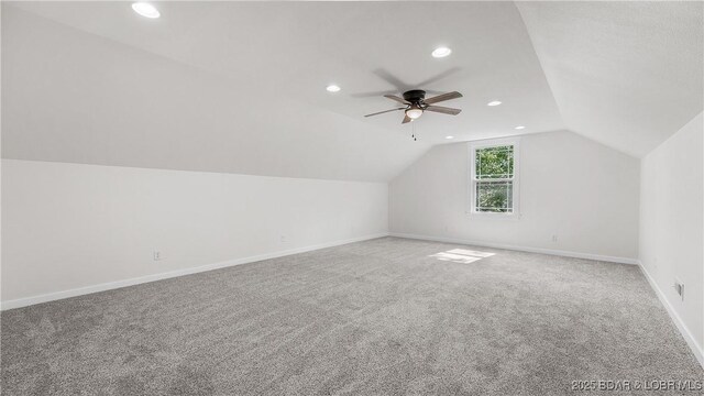 1778 Country Club Dr, Lake Ozark, MO 65049 - additional living space featuring carpet, vaulted ceiling, ceiling fan, and recessed lighting