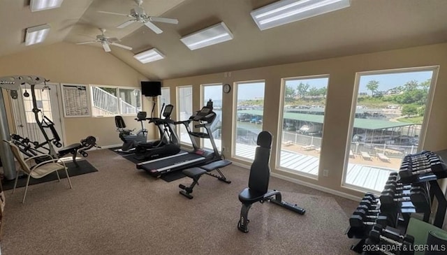 18134 Millstone Cove Rd Unit 212, Gravois Mills, MO 65037 - gym featuring plenty of natural light, vaulted ceiling, and a ceiling fan