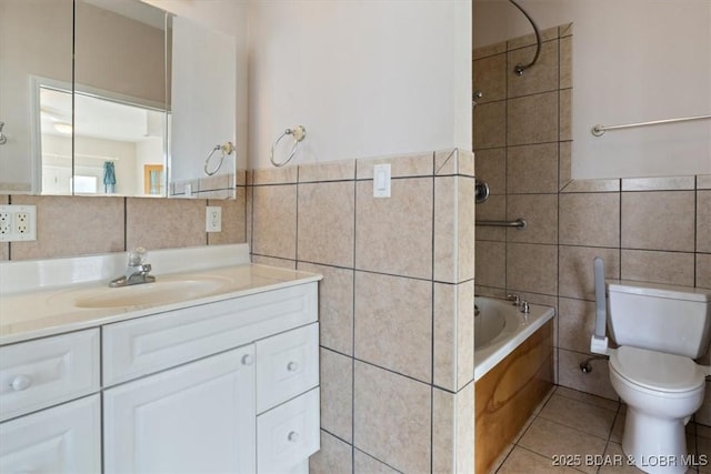 29773 Hemlock Rd, Gravois Mills, MO 65037 - bathroom with tile walls, vanity, and tile patterned flooring