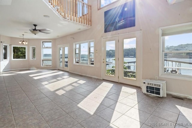 29773 Hemlock Rd, Gravois Mills, MO 65037 - unfurnished sunroom featuring a chandelier and a water view