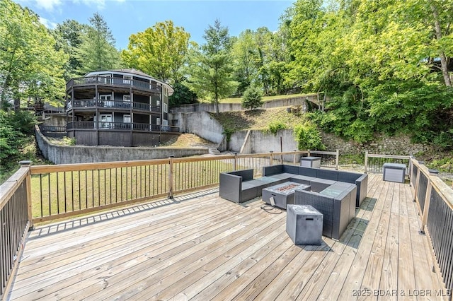172 Kansas City Way, Sunrise Beach, MO 65079 - wooden terrace featuring an outdoor living space with a fire pit