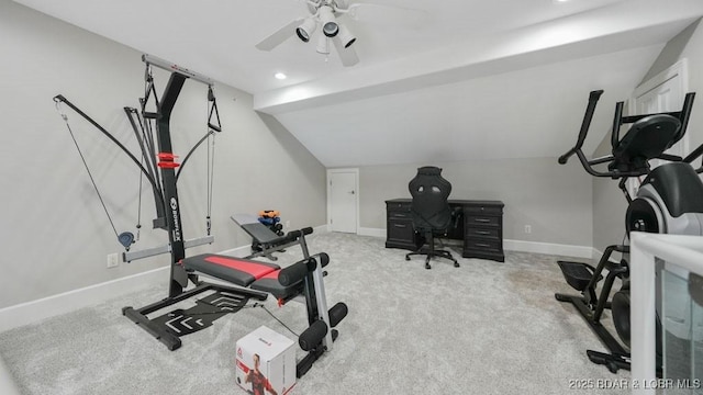 5450 Christopher Dr Unit 243, Osage Beach, MO 65065 - exercise area with ceiling fan, lofted ceiling, carpet flooring, and recessed lighting