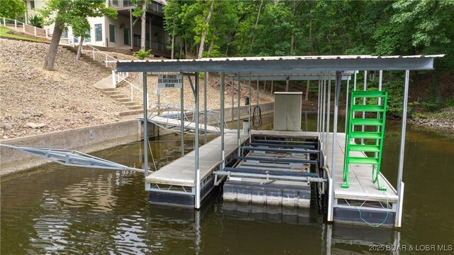 135 Greensboro Ct, Four Seasons, MO 65049 - dock area featuring a water view and stairs