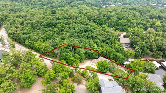 135 Greensboro Ct, Four Seasons, MO 65049 - aerial view of property and surrounding area featuring property boundaries highlighted