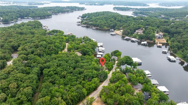 135 Greensboro Ct, Four Seasons, MO 65049 - aerial view of a large body of water and a heavily wooded area