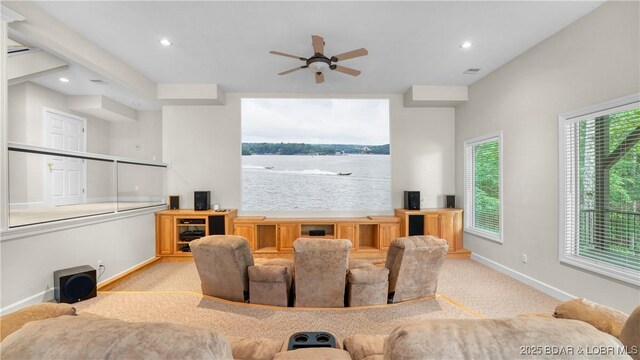 135 Greensboro Ct, Four Seasons, MO 65049 - carpeted living room with ceiling fan and recessed lighting
