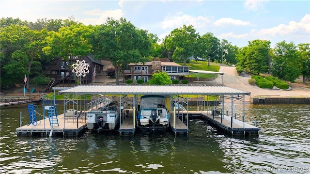 30383 Bullock Dr, Gravois Mills, MO 65037 - dock featuring boat lift and a water view