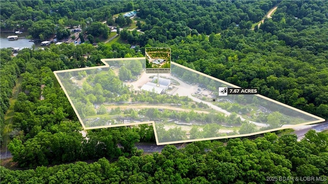 30383 Bullock Dr, Gravois Mills, MO 65037 - aerial view of property's location with property parcel outlined and a forest