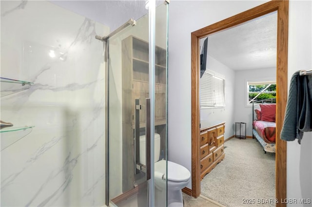30383 Bullock Dr, Gravois Mills, MO 65037 - bathroom featuring a marble finish shower, vanity, ensuite bath, and a textured ceiling