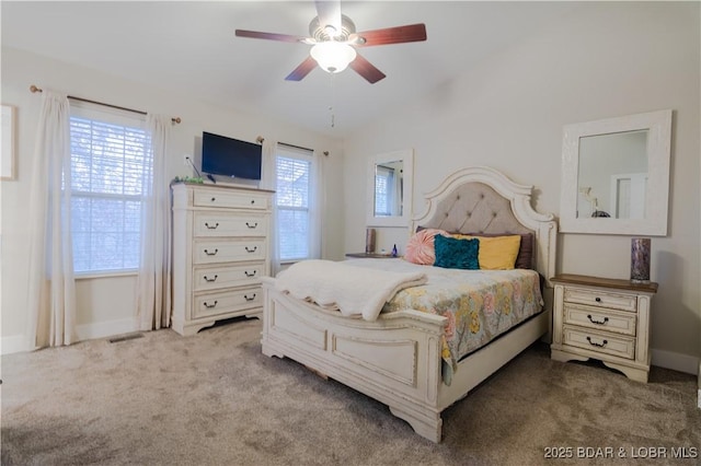 448 Cherokee Rd, Lake Ozark, MO 65049 - carpeted bedroom with vaulted ceiling and ceiling fan