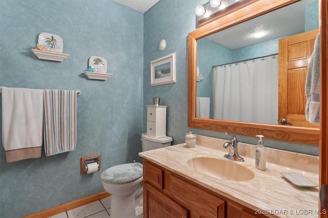 28 Wood River Rd, Lake Ozark, MO 65049 - bathroom featuring vanity, tile patterned floors, a textured ceiling, and a shower with curtain