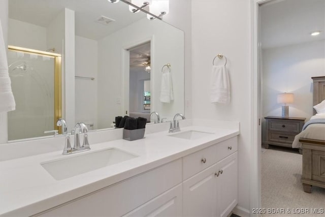 26 Port Bagnell Rd, Eldon, MO 65026 - bathroom featuring connected bathroom, double vanity, and a stall shower